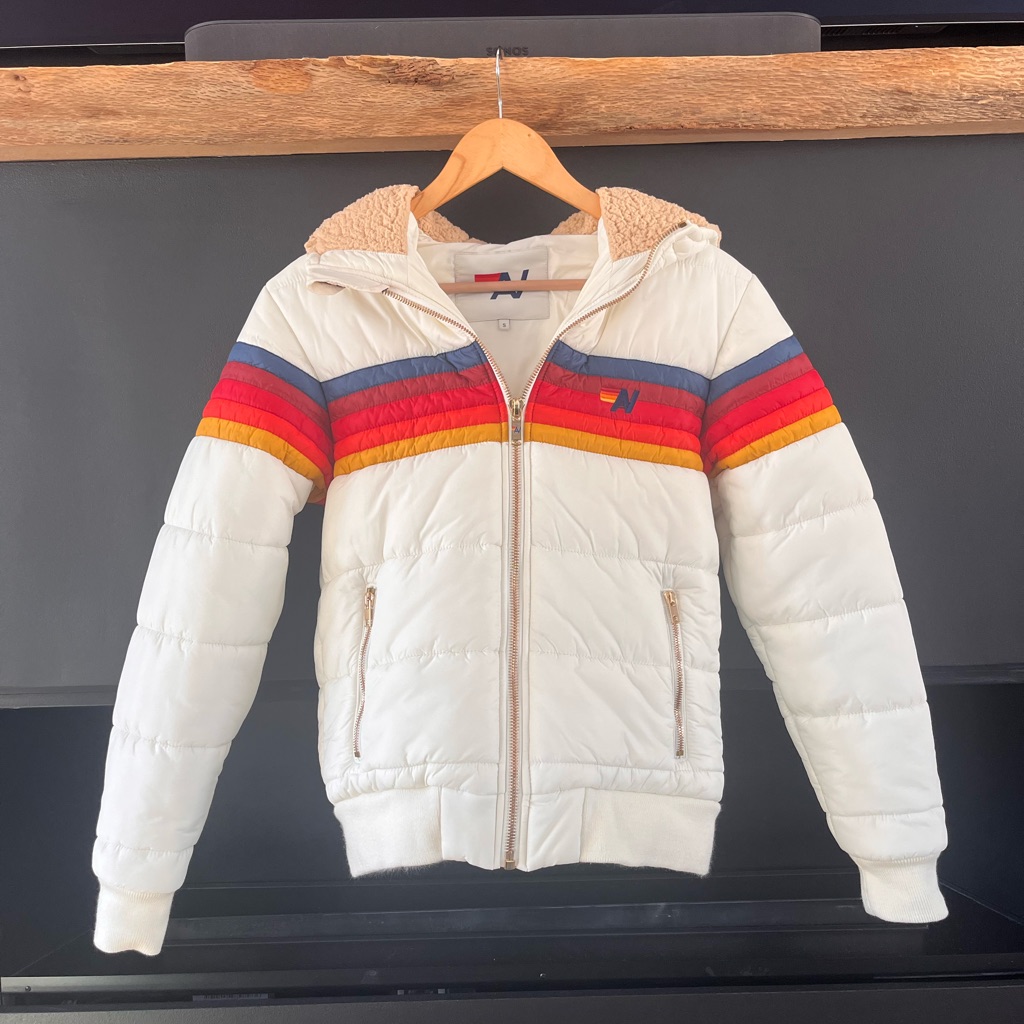 Aviator Nation 5 Stripe Matte White Puffer Women’s Small